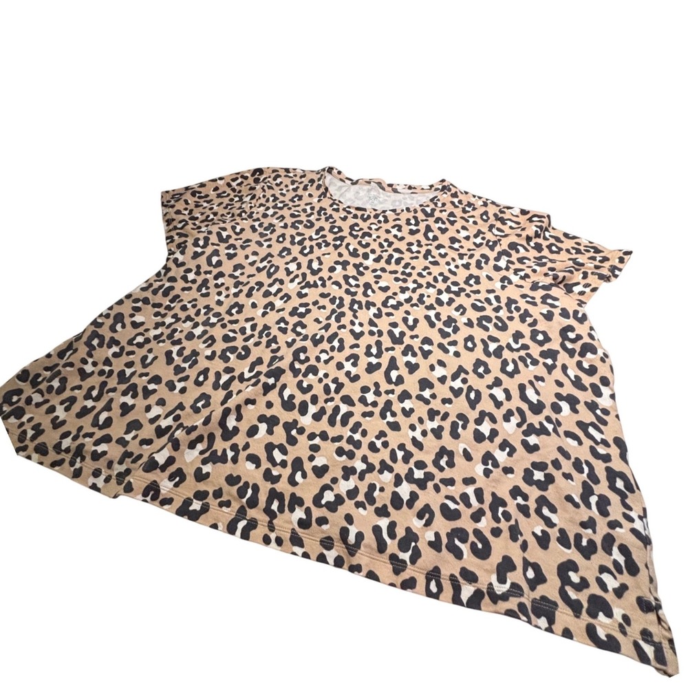 Kim Rogers Perfectly Soft Leopard Print Short Sleeve Top Womens 3X Tan Black